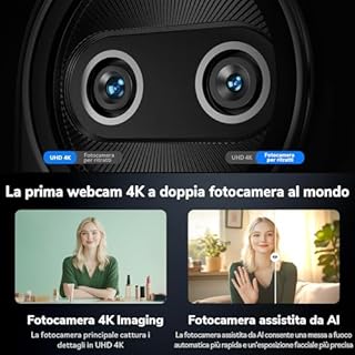 EMEET Webcam 4K Piko, la prima Doppia Fotocamera AI 4K al Mondo con Messa a Fuoco Automatica AI, 3 Microfoni e 3 Modalità Audio, Webcam Ideale per Streaming Live, Decorazione Desktop
