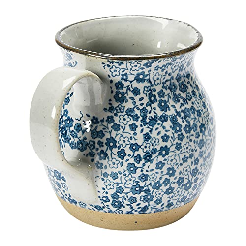 Creative Co-Op Hand-Painted Country-Style Stoneware Floral Print Pitcher, 6.25", Blue & White #TOP3