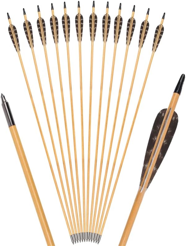 30 32 Inch Wooden Feather Arrows 4 Inch Turkey Feathers Fletching Field Points Target Practice Arrow for Longbow Recurve Bow Traditional Horsebow