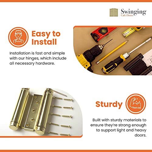 Bommer 7512 Commercial Grade Gravity Double Action Pivot Hinge - Saloon Door Hinges, Swinging & Cafe Doors, Heavy Duty Hinges Hardware W/Non-Hold Open Feature - Cafe Door Hinge Bright Brass (1-Pack) #TOP1