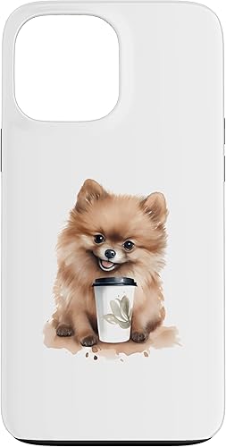iPhone 13 Pro Max Pomeranian Dog con estilo acuarela café Funda
