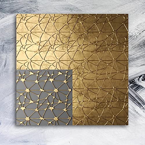Toile abstraite carré or d'exception, triptyque géométrique haut de gamme 60x60cm - 3