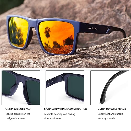MAXJULI Sports Polarized Sunglasses for Big Heads Men Women Rectangular Square Frame Glasses 8209/82103