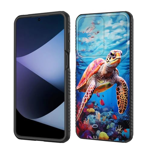 wiaekosef for Moto G Play 4G 2024 Case Built in Slide Camera Lens Cover,Heavy Duty Shockproof Protection Dual Layer Case for Motorola Moto G Play 4G 2024 6.5 inch,Sea Turtle Swimming Underwater