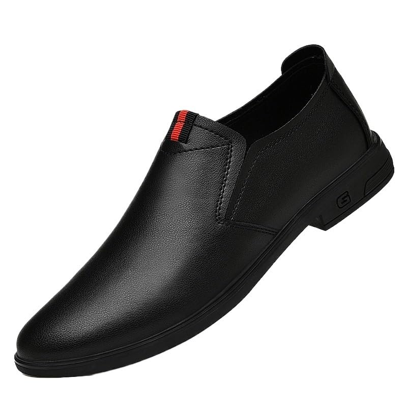 Men Formal Oxford Shoes Leather Casual Slip-on Pointed Toe Prom Wedding Non Slip Low Top Block Heel Anti-Slip Casual