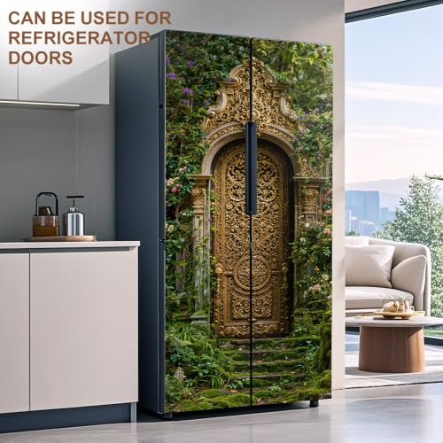 Image of Ornate Garden Gate Door Sticker, Gold Door Cover, 30.3x78.7in
