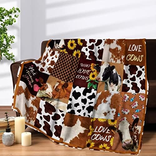 Cow Blanket for Adults Kids Fuzzy Cow Print Throw Blanket Soft Cute Cow Flannel Fleece Blankets Fluffy Farm Animal Cow Decor Plush Blanket for Women Girls Birthday Gifts Couch Sofa Travel 50x60 Inch
