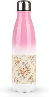 Pastel Flower Motif Printed 17oz Insulated Stainless Steel Water Bottle,Fashionable And Durable Thermos, Gradient Cola Shape Reusable Flask for Sports, Gym, Hiking, Camping And Office