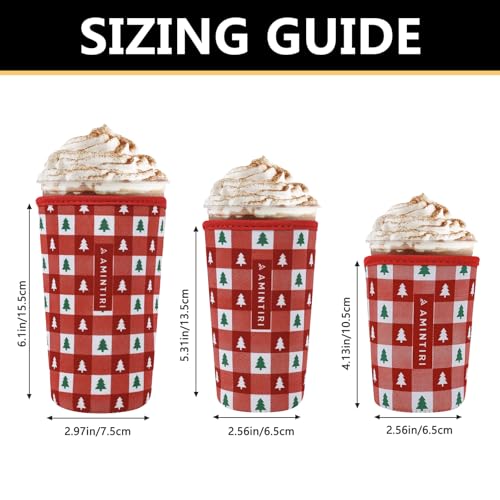 Image of 3 Pack Reusable Neoprene Sleeve for Iced & Hot Drinks, Compatible with Starbucks, Dunkin' Coffee Cup (Christmas Checkerboard)