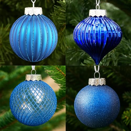 Sleetly Blue Christmas Ornaments Set for Tree Decorations, Luxe Texture