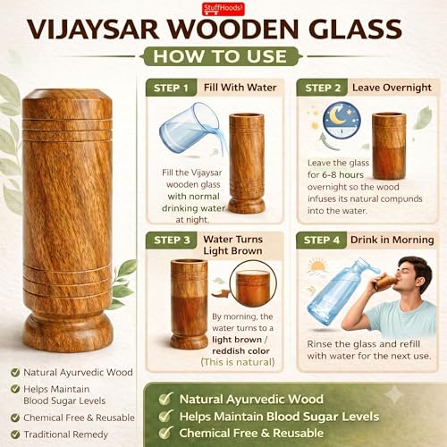 Image of Vijaysar Wooden Glass Tumbler for Diabetes Control, Set of 4, Vijaysar Heartwood Ayurvedic Glass /Tumbler, Indian Kino Tree Wooden Tumbler, Vijaysar Ki Lakdi Ka Glass, Vijaysar Herbal Tumbler-Pack of 4
