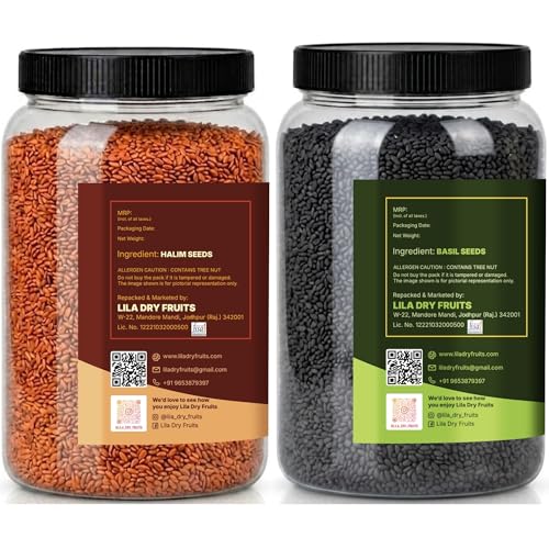 Image of LILA DRY FRUITS Seeds Combo Pack Halim Basil Seed 100 g x 2 | Sabja Seeds & Halim Seeds Mix | Raw Super Seeds for Daily Nutrition and Healthy Lifestyle Perfect for Gifting