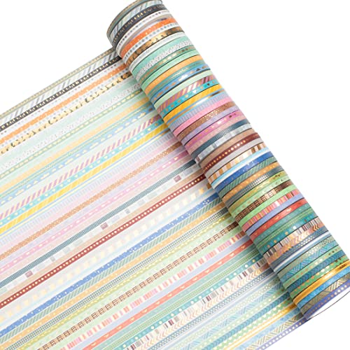 YUBBAEX 60 Rolls Skinny Washi Tape Set Gold Foil Masking Thin Basic Patterns Decorative Tapes for Arts, DIY Crafts, Journals, Planners, Scrapbook, Wrapping - Thumbnail 2