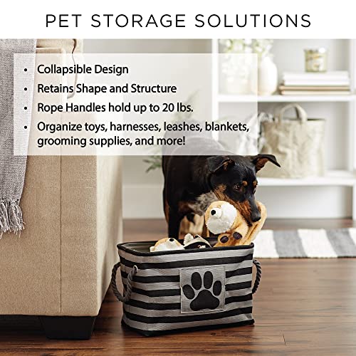 Bone Dry Pet Storage Collection Striped Paw Patch Bin, Large Rectangle, Gray #TOP7