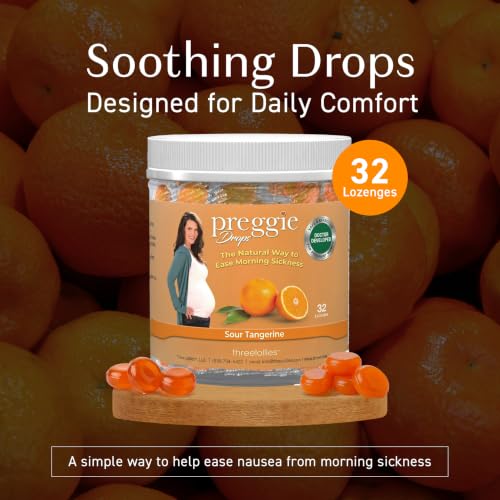 Image of Preggie Drops Pregnancy Nausea Lozenges with Essential Oils, Morning Queasiness Lozenges for Pregnant Women, Natural Sour Tangerine Drops Pack, 32 Count