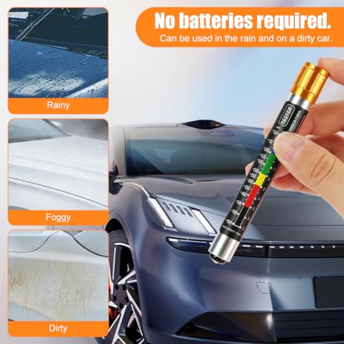 VSSHE Magnetisches Lackdickenmessgerät, Lackdickenmessgerät für Kraftfahrzeuge, mit einem Profiltiefenmesser, Wasserdicht und Tragbar, Karosserieschadendetektor, mit Magnetischer Sondenskala.