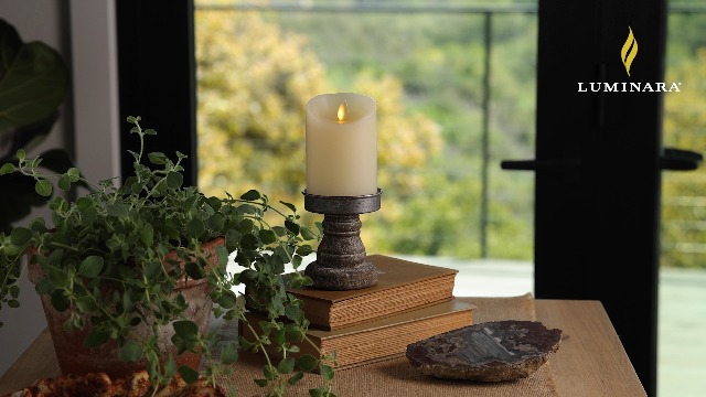 Image of Luminara Flameless LED Battery Operated Ivory Pillar Candle, Flickering Realistic Moving Flame, 3 inch x 4.5 inch Luminous Real Wax Indoor Home Decor Pack of 1