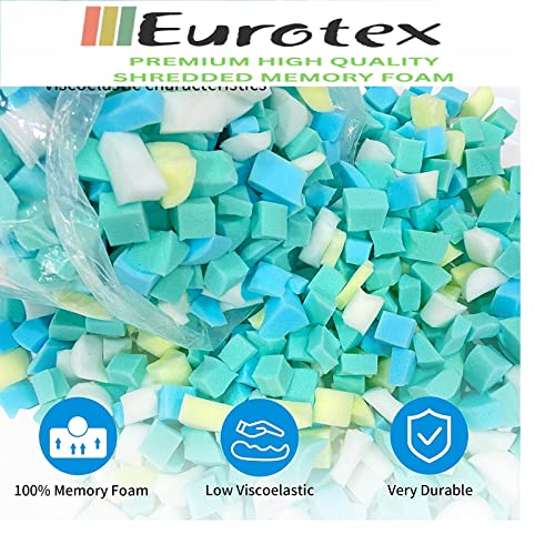 EUROTEX Bean Bag Filler w/ Shredded Memory Foam Filling - Pillow Stuffing Material for Couch Pillows, Cushions, Bean Bag Refill Filling, & More Poly Fil / Polyfill Stuffing Needs (5 Pounds)