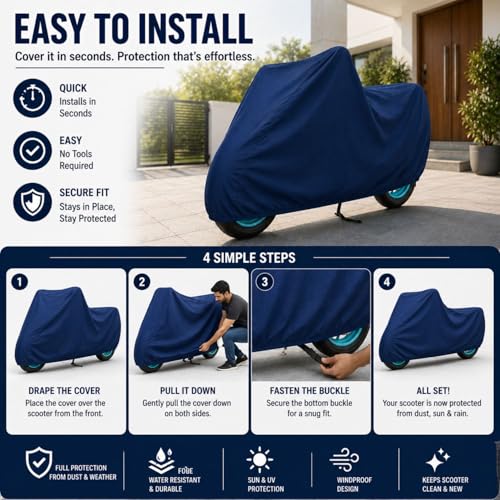 Image of Activa 6G Waterproof Heavy Duty Scooter Cover | Rain, Dust & UV Protection | Full Body Two Wheeler Cover | Windproof Outdoor Use | Premium Blue
