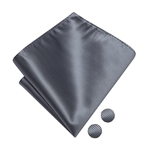 Image of Hi-Tie Dark Gray Mens Pre-Tied Bow Tie and Pocket Square Lapel Pins Cufflinks Mens Bowtie Sets for Wedding Formal Party