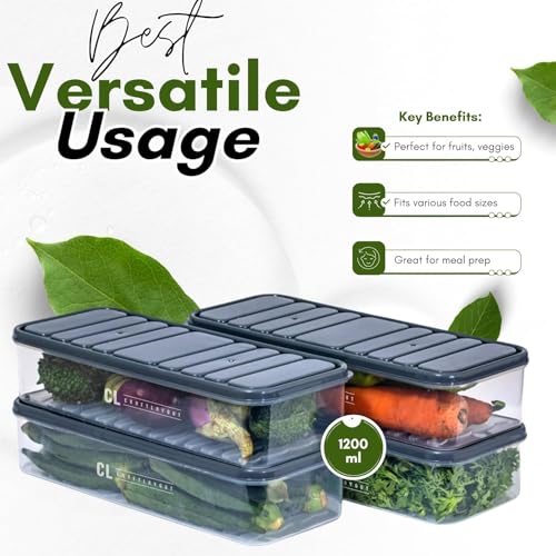 Image of Air Tight Plastic Storage Containers Set of 6 1200 ML | Pantry Organizers for Kitchen | Fridge Storage Boxes | Leak Proof BPA Free Durable & Space Saving Grocery Containers