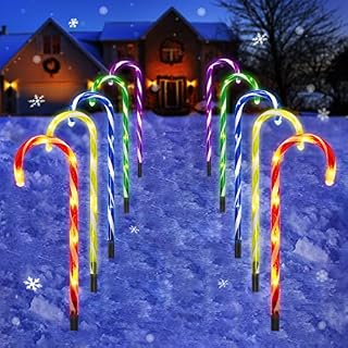 LED Candy Cane Lights - 10 Pack 60 LEDs 21in Pathway Garden Lights Outdoor Decoration 8 Modes Connectable End-to-End Waterproof Candy Cane Landscape String Light for Christmas Decorations - Colorful
