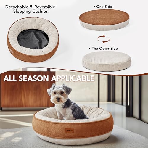 Deconovo Hundebett Flauschig Rund orthopädisches Hundekissen für mittelgroße Hunde Donut Kissen Ø 61 cm Hundekorb Waschbar Hundematte Rund Katzenbett abnehmbar, 61x61x15cm, Karamell
