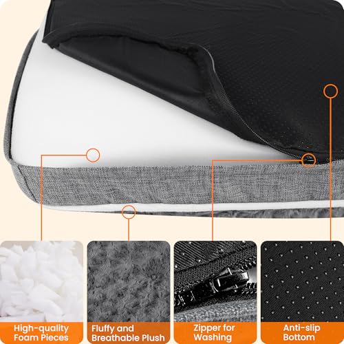 HMTOPE Orthopädisches Hundebett, Hundematte im Doppelstock-Design, Waschbar Hundekissen, Abnehmbar Hundekorb, 105 cm für Mittelgroße Hunde, Mittelgrau