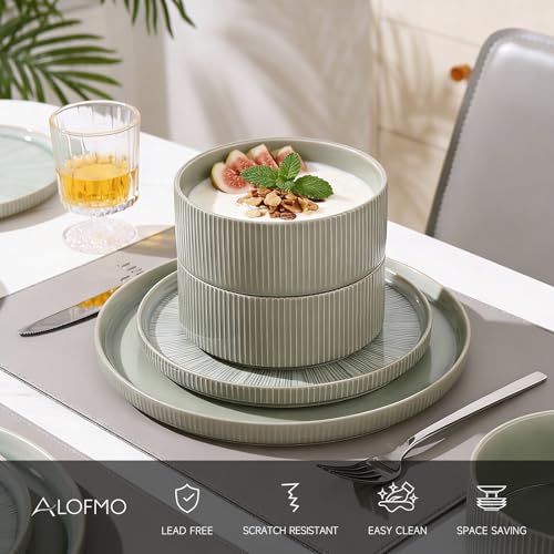 Image of Dinnerware Sets, Ceramic Plates and Bowls Set 18 Piece Dinnerware for 6 Chip Resistant Stoneware with Advanced Inkjet Printing Technology, Dishwasher and Microwave Safe-Sage Green