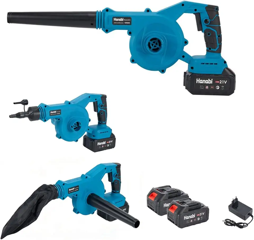 Hanabi Soprador e Aspirador de Folhas a Bateria 3 em 1 21V 4,0Ah com 2 Baterias 110 CFM / 40 MPH Velocidade Variável Motor Sem Escovas Soprador/Vácuo/Inflador