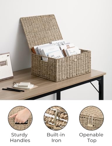 Image of StorageWorks Wicker Basket with Lid, Storage Baskets with Lids, Seagrass | Woven Baskets with Lids for Shelves, Wicker Storage Baskets with Lids, Lidded Baskets for Organizing, Large, 1 Pack