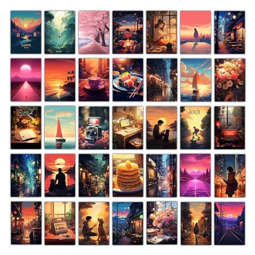 Image of Wallgasm Paper Chill Lofi Poster Set - Set Of 54, 4 X 6 Inches Posters Room Decor Product | Poster For Home, Room, Gym, Dorm Room, Hostel | Collage Kit | Lofi Aesthetic