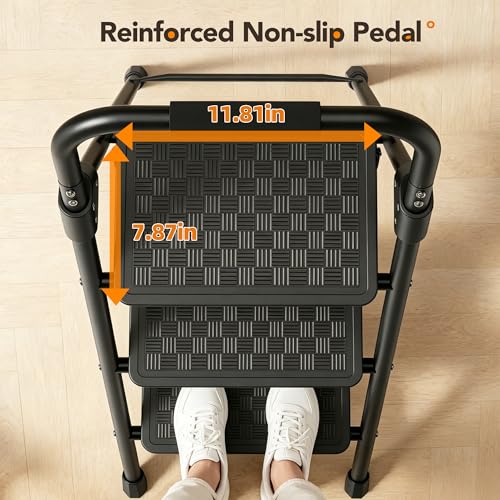 Image of HBTower 3 Step Ladder, Heavy Duty Step Stools for Adults, Safe-Lock Design & Handrail, Step Stool Foldable with Anti-Slip Pedal and Feet, Ladders for Home Kitchen Garage Outdoor, 330 Lbs, Black