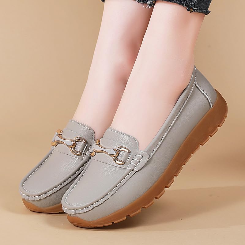 Women's Loafers Comfortable Moccasin Shoes Slip On Flat Casual Walking Shoes with Metal Buckle