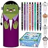 GDFJBG Kawaii Astuccio Scuola 2 in 1 in Morbido Silicone, Include 12 matite di Halloween, 6 gomme di Halloween, 1 temperino per Sacchetti per Feste alla rinfusa (Bambino verde 1)