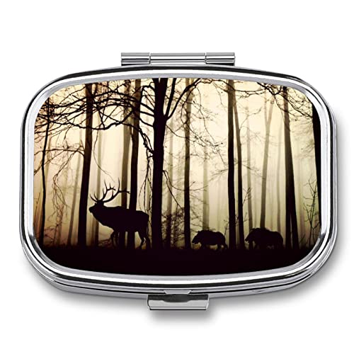 Boîte à médicaments portable motif cerf pour organiser ses pilules en randonnée et voyage