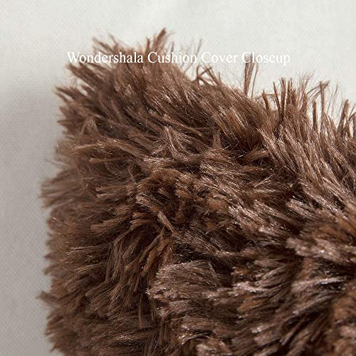 Image of Brown Faux Fur Throw Pillow Cover 30x30Cm, Soft Fleece Pillow Zipper Closure For Bed Decor Couch Bedroom Sofa- Pack of2