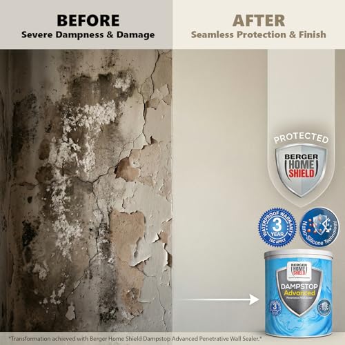 Image of BERGER HomeShield Dampstop Advanced Waterproofing Damp Proof Solution for Interior Walls Nano-Additive Based Prevents Salt Leaching (4L, White)