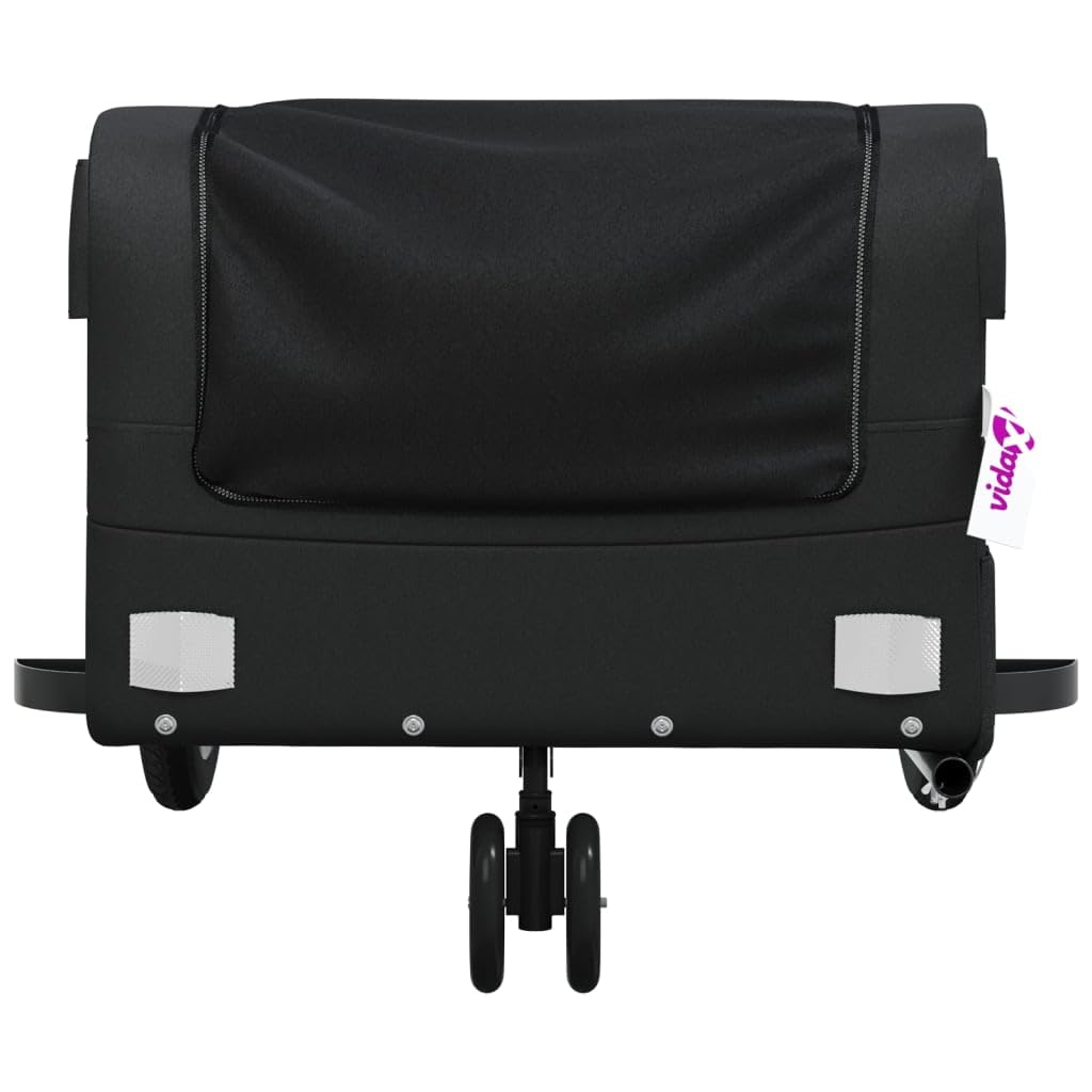 Remolque de bicicleta negro de hierro 30 kg de capacidad de carga, plegable con acoplamiento y barra de remolque, adecuado para niños, perros, equipaje, transporte al aire libre, ciclismo