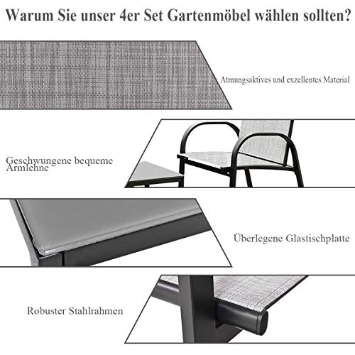 COSTWAY 4 TLG. Terrassenmöbel, Lounge Set Textilene, Gartenmöbel, Garten Lounge Set Sitzgruppe Sitzgarnitur, Balkon… – Bild 6