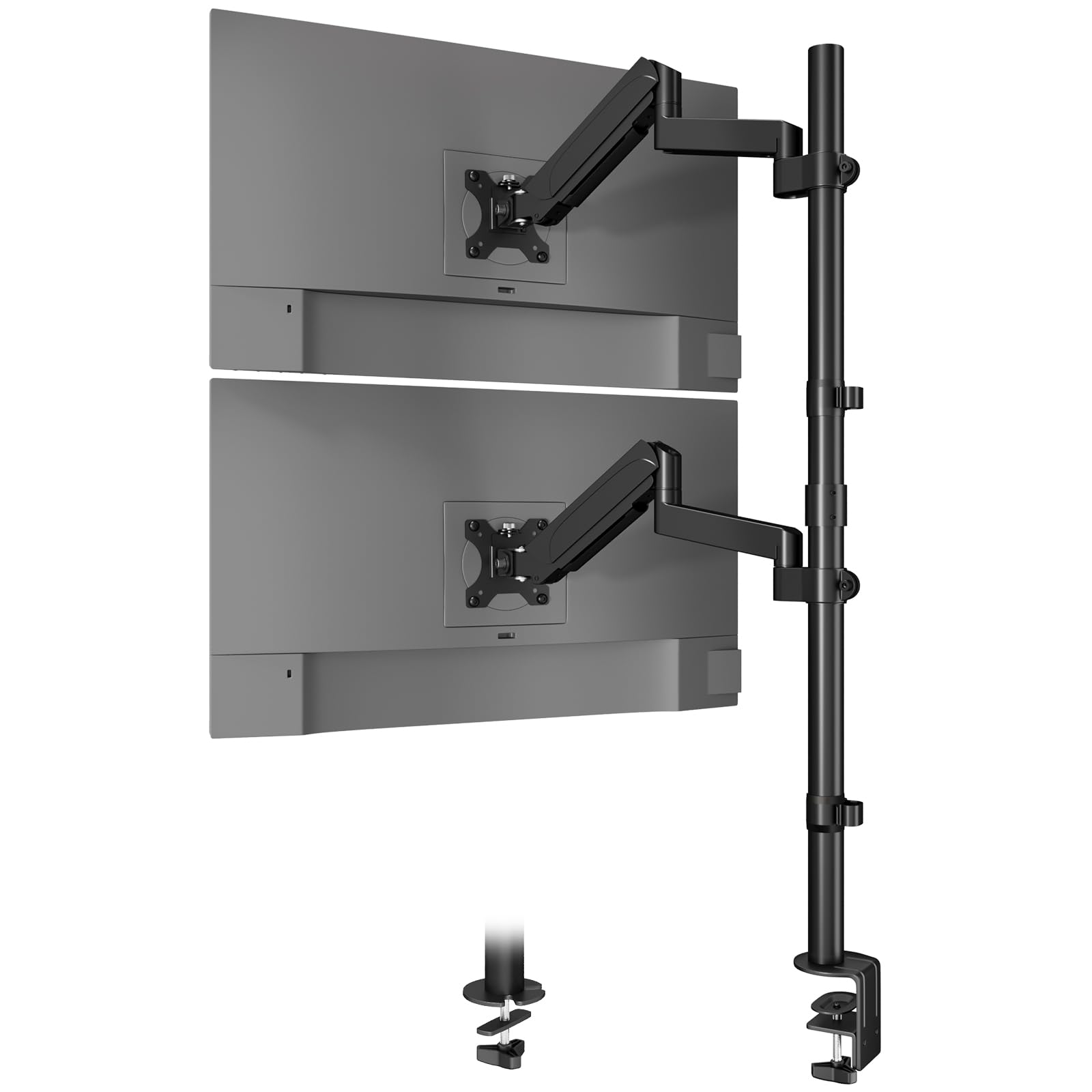 WORLDLIFT Extra Tall Dual Monitor Stand- Vertical Stack Monitor Desk Mount for Two Screens Up to 32 Inch Height Adjustable Screen Supports with Swivel,Tilt,Rotation