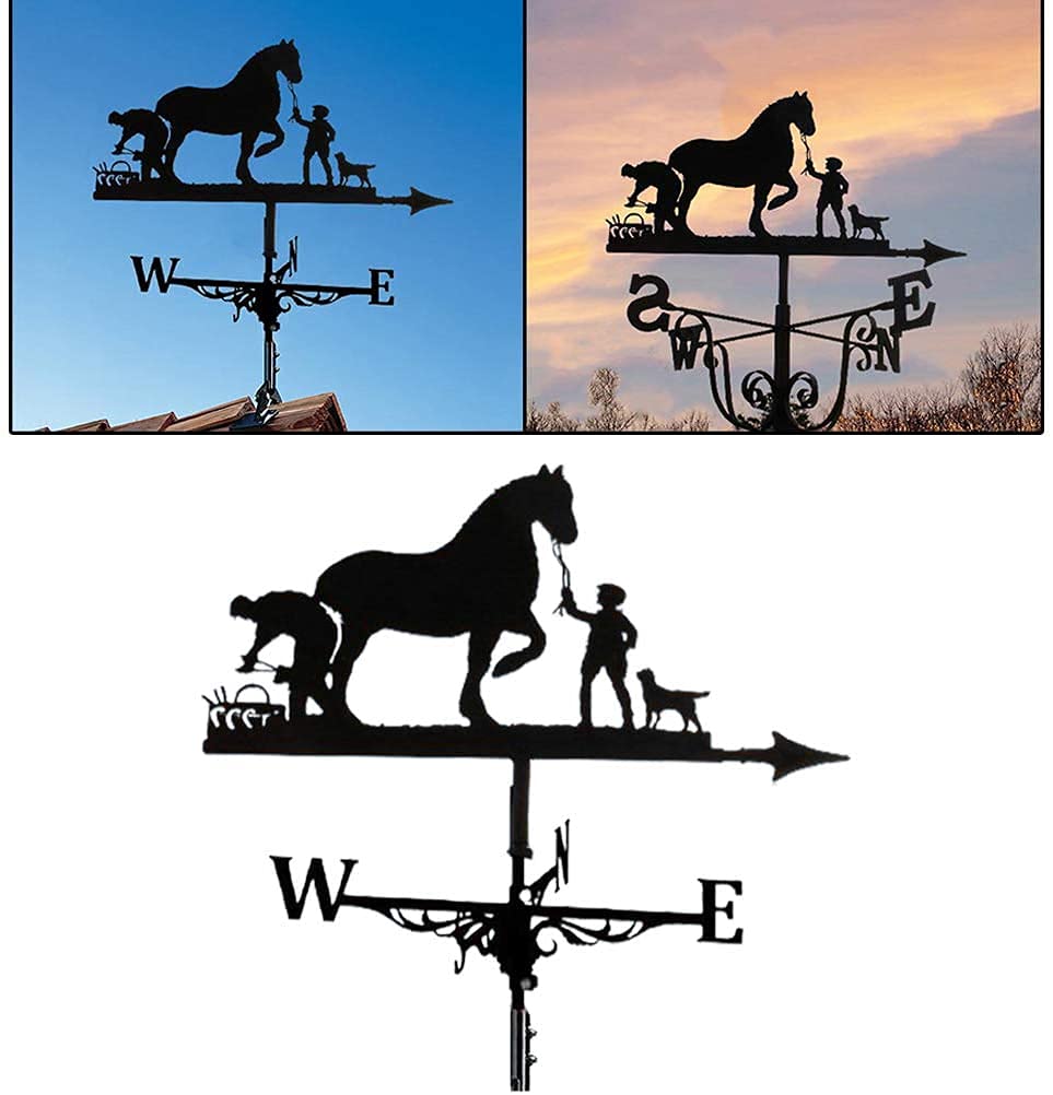 Metal Weather Vane Wind Direction Measuring Instrument Roof Installation Weather Vane Farm Scene Garden Art Deco Accessories (Horse)