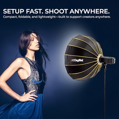 Image of Digitek DBDS-65W 65cm Beauty Dish Softbox (White), Collapsible, Transportable, Lightweight Bowen Mount for Photography & Studio Lighting with Removable Diffuser