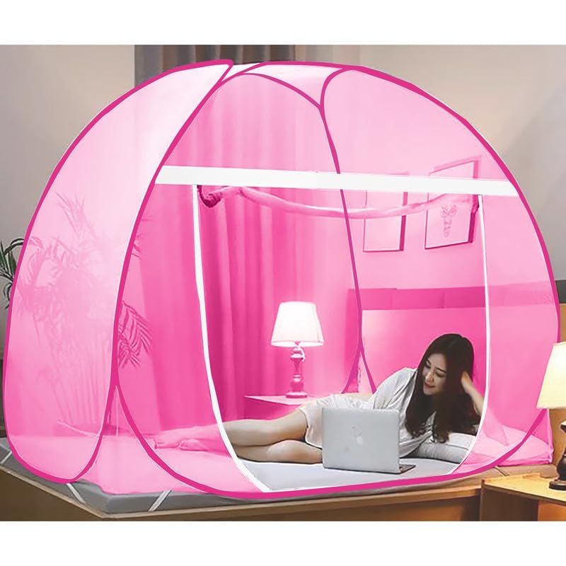 Image of Mosquito Net for Double Bed | King Size Foldable Machardani | 6.5 x 6.5 Feet Polyester 30GSM Strong Net |PVC Coated Corrosion Resistant Steel Wire
