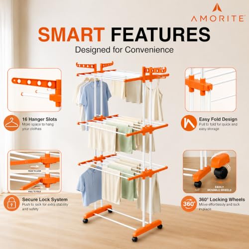 Image of Premium Steel Clothes Drying Stand | 3 Layer Rack with Wheels