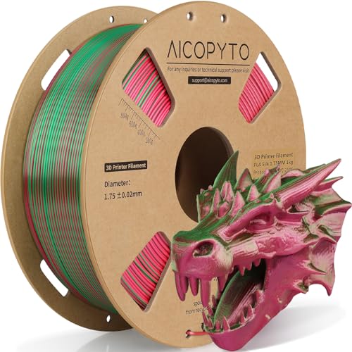 Image of Dual Color Silk PLA 3D Printer Filament 1.75mm, Dual Color 2-in-1 Green-Red Silk Filament 1KG Spool (2.2lbs) Dimensional Accuracy Probability + /- 0.02mm Fit Most FDM 3D Printer, Red-Green