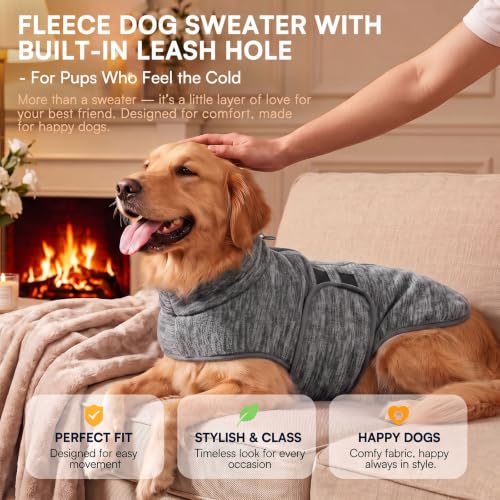 Image of Queenmore Dog Sweaters for Medium Dogs, Fleece Dog Sweater with Leash Hole