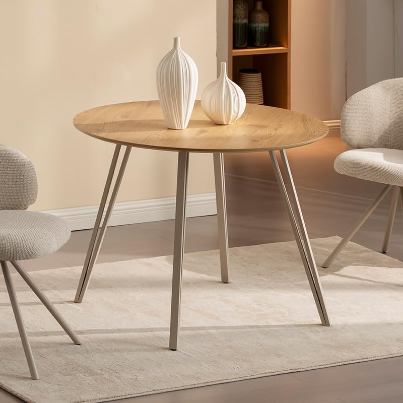 HOMEFAITH Tables Modern Minimalist Small Round Wooden Table with Lightweight Metal Legs