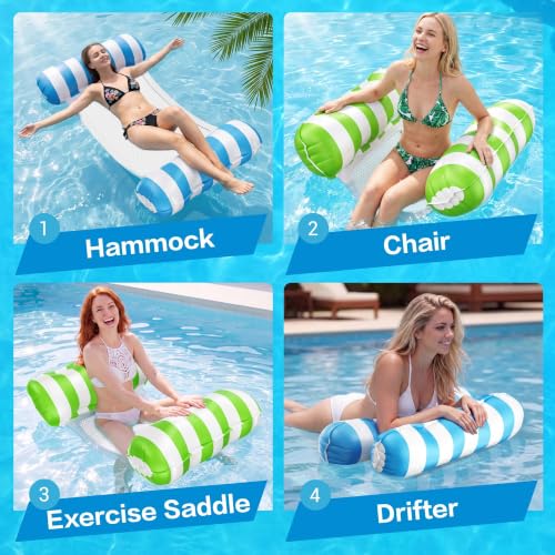 Image of Adult Pool Floats 2 Pack, Inflatable Pool Hammock with 30mm PVC Tubes | High Buoyancy 4-in-1 Water Hammock, Double-Layer Mesh Seat, Heat-Pressed Design for Pool, Beach, Lake & Vacation
