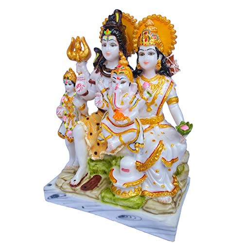 Image of KRISHNAGALLERY1 Marble White Shiv Parivar Family Statue Idol Shiv Parivar Murti Home Decoration Pooja Gift Idol 10.5 Inch